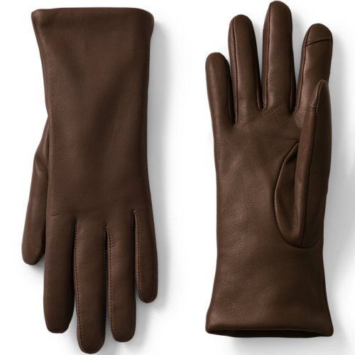 Womens EZ Touch Screen Cashmere Lined Leather Gloves Lands End Brown