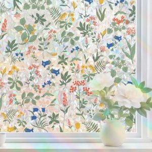 Window Privacy Film, Stained Glass Window Film (Apricot&Blue, 17.7″×78.7″)