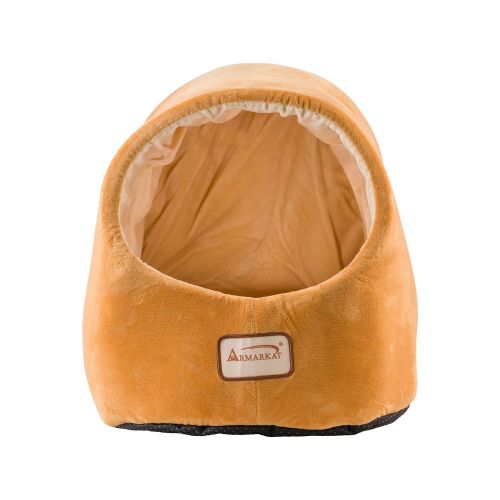 Armarkat Ivory And Brown Luxe Velvet Covered Cat Bed in Brown/ivory, Size: 18l X 13w 13h | PetSmart