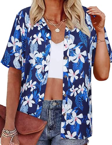 Hawaiian Shirts for Women Floral Tropical Beach Tops