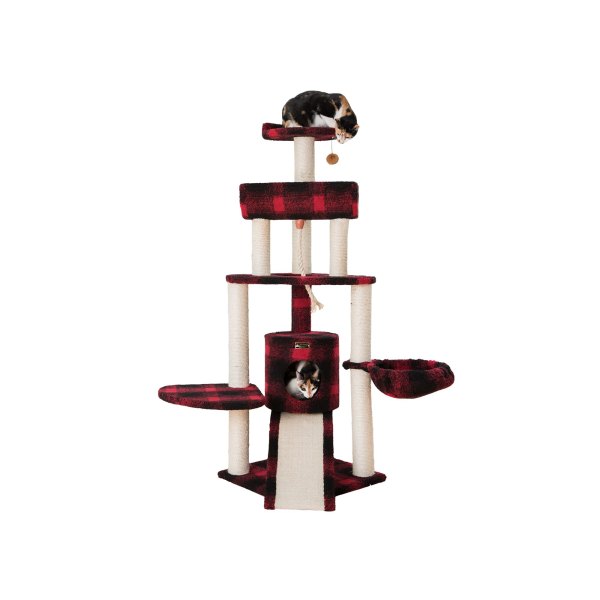 Armarkat 58-In Classic Faux Fleece Real Wood Cat Tree, Red And Black Tartain Plaid in Red/black | PetSmart
