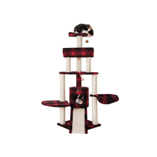 Armarkat 58-In Classic Faux Fleece Real Wood Cat Tree, Red And Black Tartain Plaid in Red/black | PetSmart