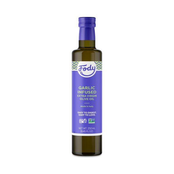 Fody Foods Garlic Infused Extra Virgin Olive Oil 8.45 fl oz bottle