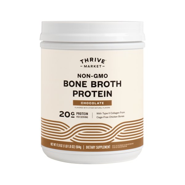 Thrive Market Non-GMO Bone Broth Protein, Chocolate 17.8 oz tub