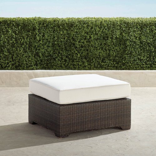 Small Palermo Ottoman with Cushion in Bronze Wicker – Standard, Indigo with Canvas piping – Frontgate