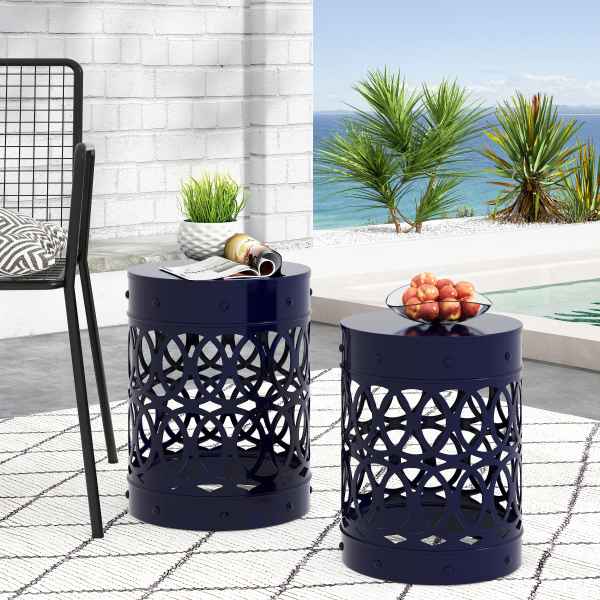 Christopher Knight Home Outdoor Metal Navy Blue End Table (Set of 2) | 317040