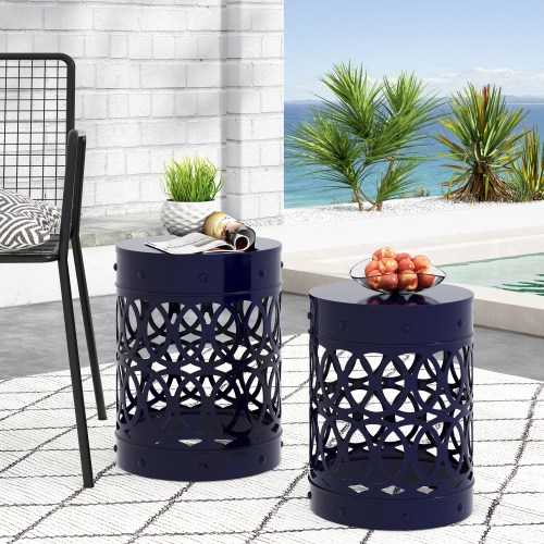 Christopher Knight Home Outdoor Metal Navy Blue End Table (Set of 2) | 317040