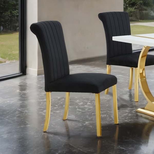 LOVMOR Contemporary Style 2pc Side Chair Channel Tufted Back Seat Stainless Steel OShaped Legs With Trestle Base Gold And Black Finish one_size