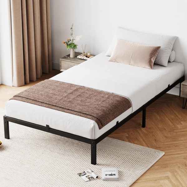 Qeetex 10 Inch Twin Bed Frame Twin Size Metal Platform Bed Frame with Storage Under Bed Sturdy Structure Easy Assembly No Box Spring Needed Noise