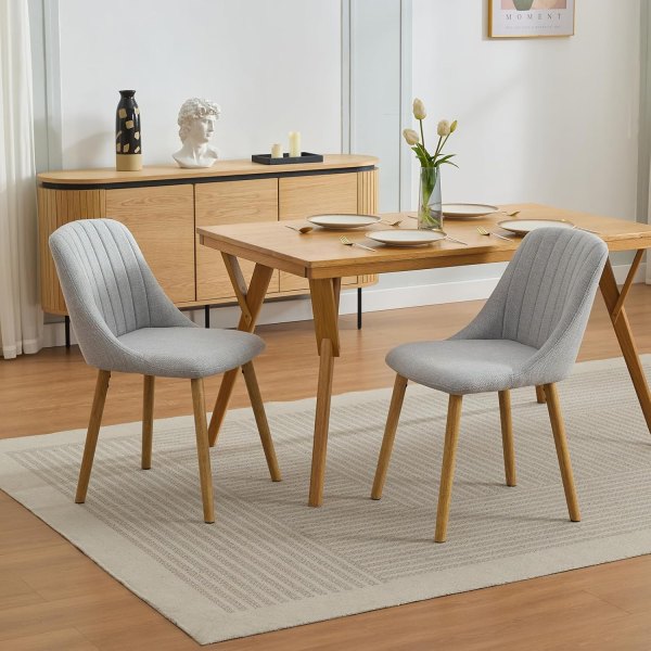 Qeetex Dining Chairs Set of 2 - Modern Fabric Upholstered Kitchen Chairs with Solid Oak Legs - Weight Capacity 300lbs - Easy Clean Fabric - Ergonomic