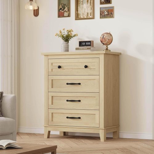 Garvee 4 Dresser for Bedroom Tall Vertical Drawer Dresser with Large Storage Freestanding Wooden Closet Chest for Bedroom Living Room