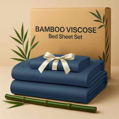 Lux Decor Collection Rayon from Bamboo Blend Sheets 4-Piece Cooling Bed Sheets Deep Pockets Sheet Set Polyester one_size in Blue | BMB BLD T NVY BLU