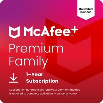 McAfee Premium Family Antivirus and Internet Security Software for Unlimited Devices - Subscription - 1 Year