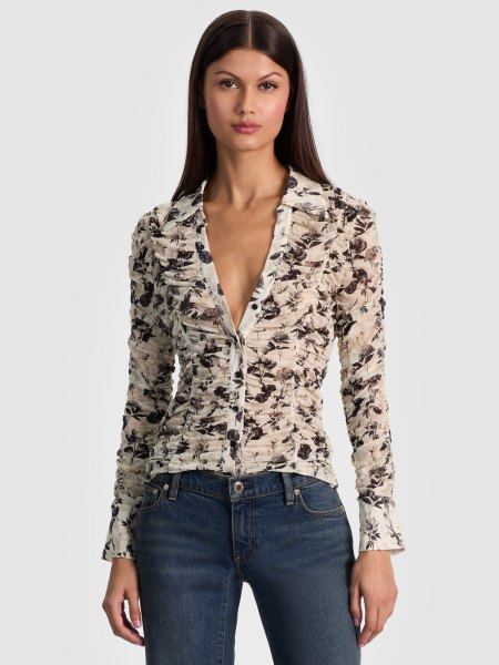 alice olivia PORTIA MESH BUTTON DOWN