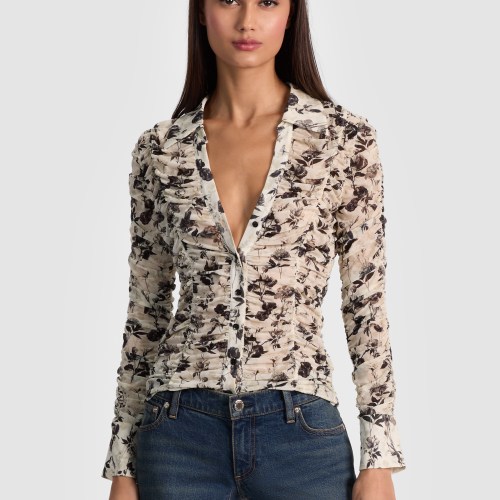 alice + olivia PORTIA MESH BUTTON DOWN