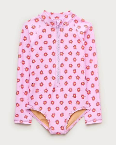 Girls zip-up rash guard one-piece