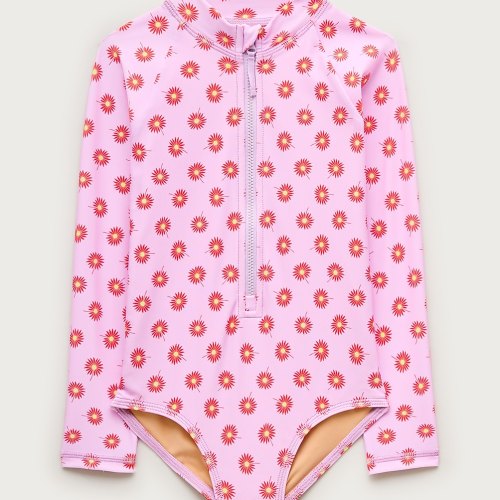 Girls zip-up rash guard one-piece