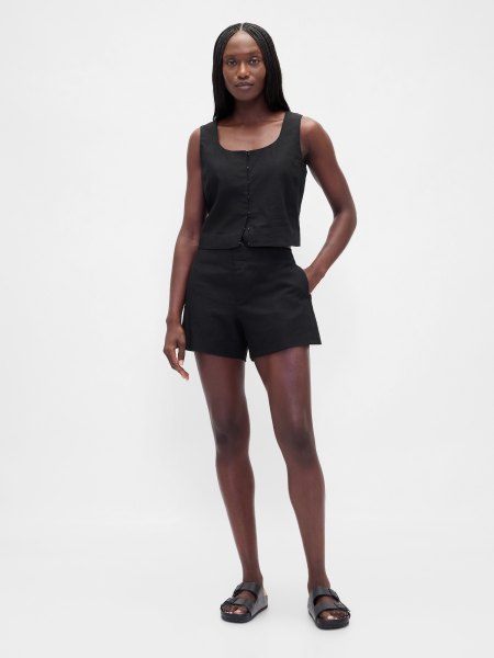 4 Mid Rise Linen-Blend Shorts
