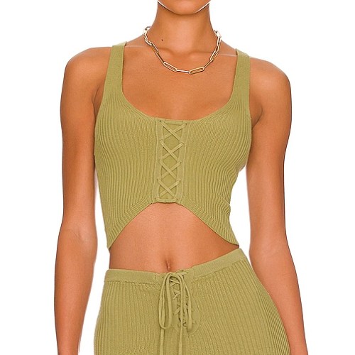 Camila Coelho Artemis Lace Up Knit Top in Green