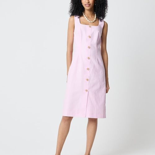 linen-cotton blend button-front midi dress