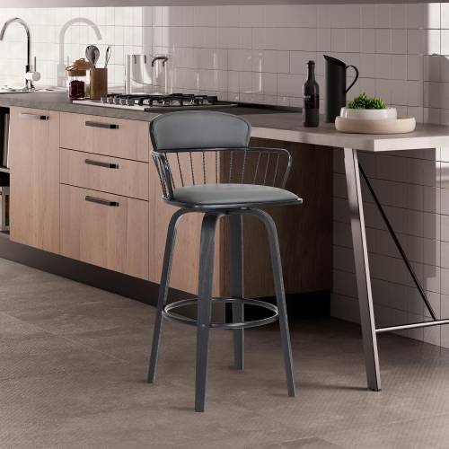 Willow Swivel Bar Stool, Gray/Walnut/Bronze