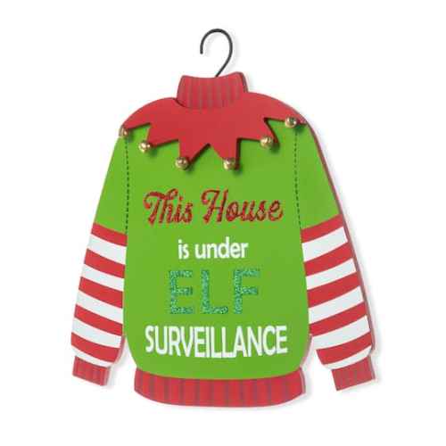 Glitzhome 13.25 Christmas Elf Sweater Sign Door Hanger | Michaels