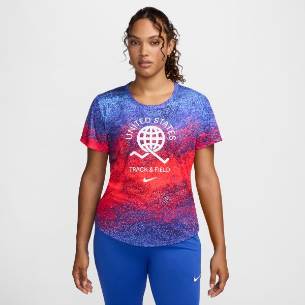 USA One Nike Womens Dri-FIT Running Short-Sleeve Top in Red | FJ3432-635