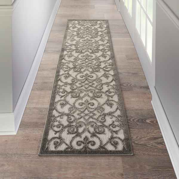 Nourison Home Aloha 23 x 8 Grey/Charcoal Contemporary Indoor/Outdoor Rug
