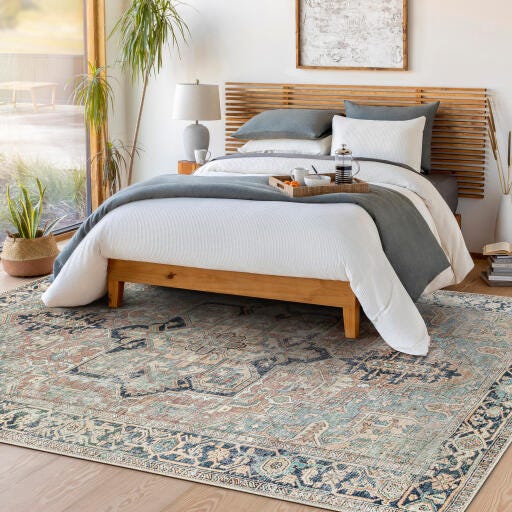 Surya Kemer Vintage Medallion Machine Washable Area Rug, 53 x 7, Green