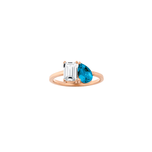 Aurate New York Toi et Moi Gemstone Mini Classic Ring – Red Ruby & London Blue Topaz, Vermeil White Gold, Size 8.5