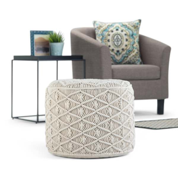 Simpli Home Coates Macrame Pouf, Natural