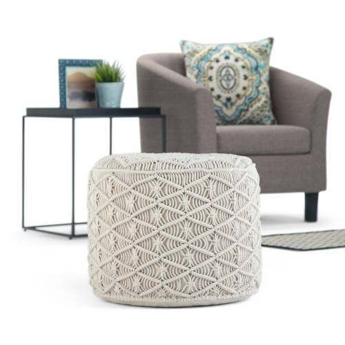 Simpli Home Coates Macrame Pouf, Natural