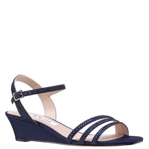 Womens Vynetta Navy Satin With Crystals Wedge Sandal | Nina Shoes