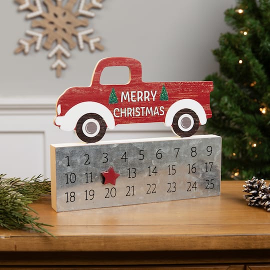 Merry Christmas Truck Wooden Advent Calendar - 9 By Northlight in Red | Michaels