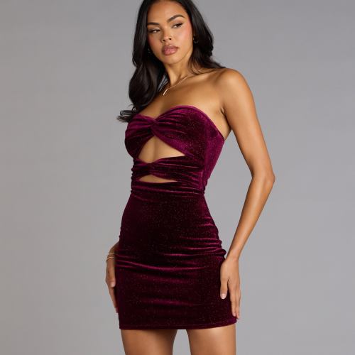 Midnight Spark Glitter Velvet Cutout Mini Dress