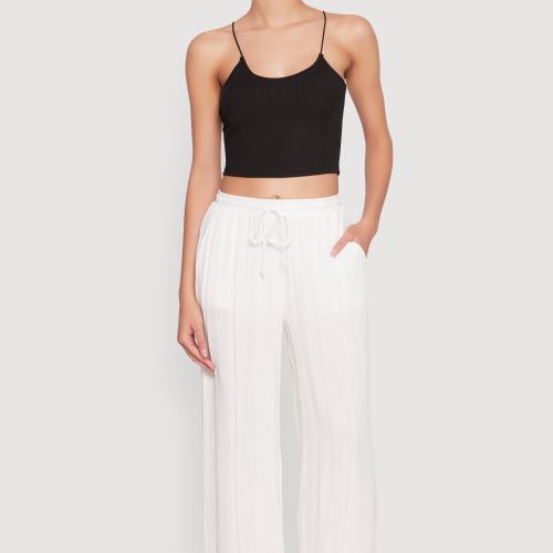 Womens Linen Palazzo Pants, White