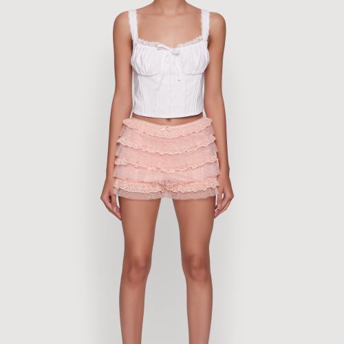 Womens Iris Mesh Lace Tiered Shorts, Pink