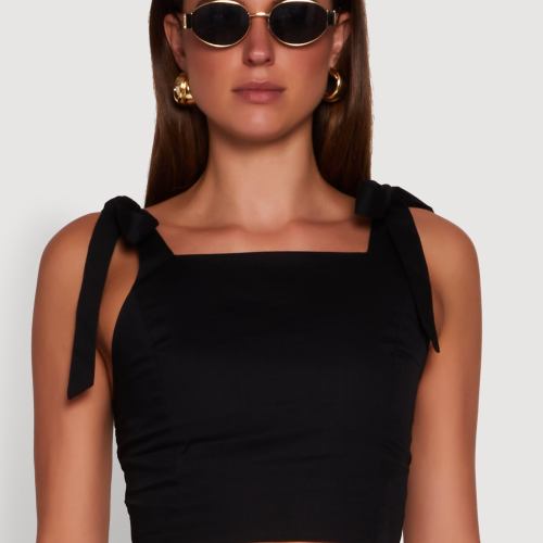 Womens Chic Bow Detail Smocked Crop Top, Size S