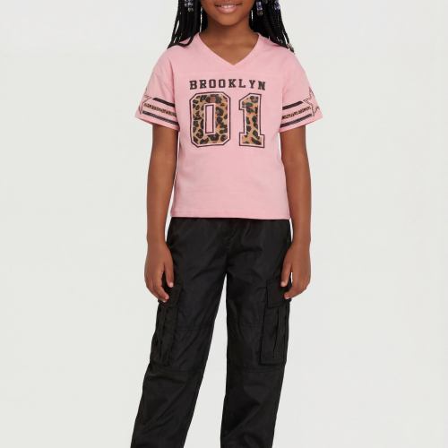 Little Girls Brooklyn 01 Graphic Tee and Cargo Pants, Pink
