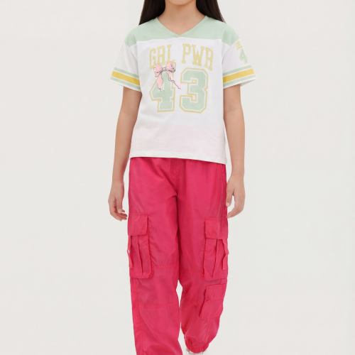 Girls Grl Pwr 43 Football Tee and Cargo Parachute Joggers, Multi