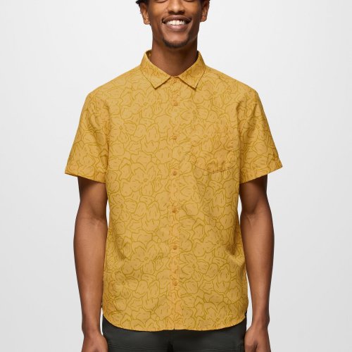 Mens prAna Lost Sol Printed Short Sleeve Shirt Pollen Feelings