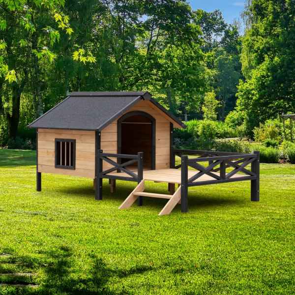 Streamdale Furniture Large Wooden Cabin Dog Kennel With Porch