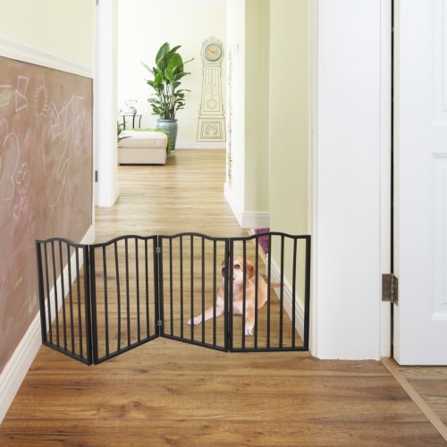 Pet Gate – Dog Gate for Doorways, Stairs or House – Freestanding, Folding, black, Arc Wooden – Black