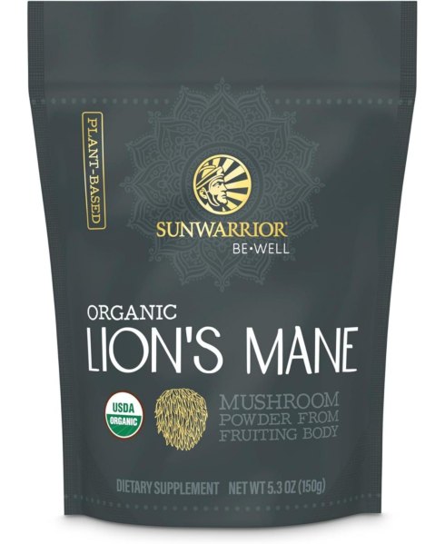 Sunwarrior Be Well Organic Lions Mane Powder, Plant-Based Mushroom Powder from Fruiting Body, Sunwarrior, 150g - Color may vary