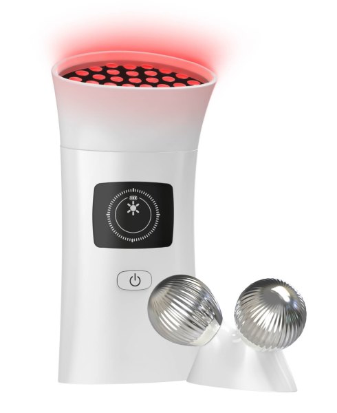 Tzumi 2-in-1 Microcurrent Facial Device Led Red Light Therapy Uplifter, Rechargeable Face Massager Tool - White