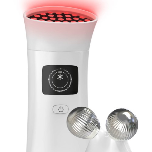 Tzumi 2-in-1 Microcurrent Facial Device Led Red Light Therapy Uplifter, Rechargeable Face Massager Tool – White
