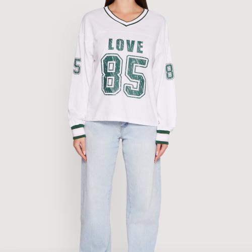 Womens V Neck Varsity Stripe Graphic Tee