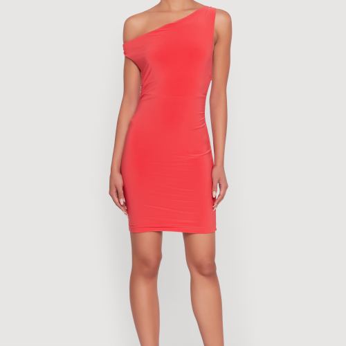 Womens Asymmetrical Shoulder Ruched Side Mini Dress