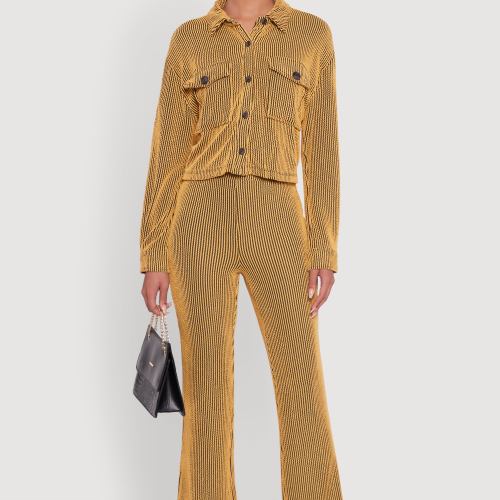Womens Shadow Stripe Rib Knit Pull On Flare Pants