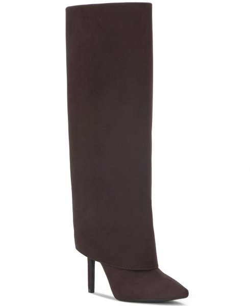 I.n.c. International Concepts Skylar Wide-Calf Fold Over Cuffed Knee High Boots, Created for Macys - Rich Truffle Micro